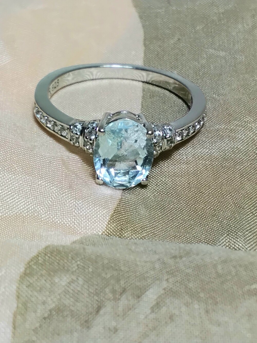 925 Silver Aquamarine Ring Sz 8-1/2